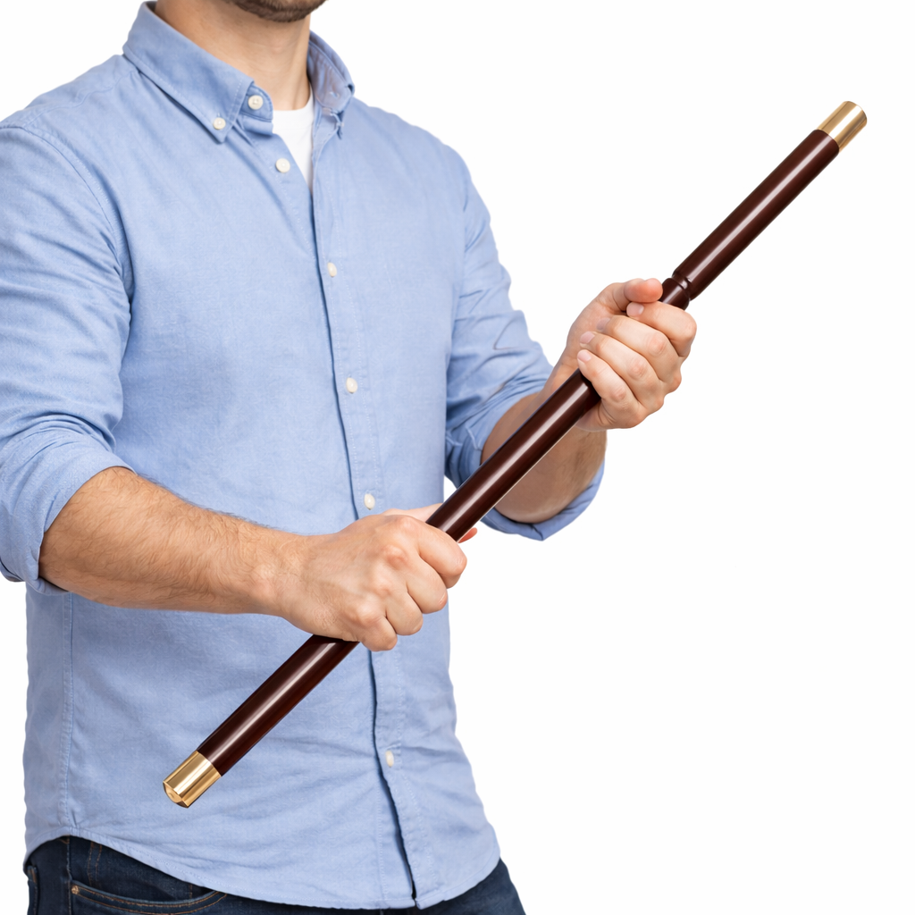 Sheesham Wood Police Baton 23 Inch | Solid Wooden Self Defense Stick with Brass Caps (1 Inch Thick)