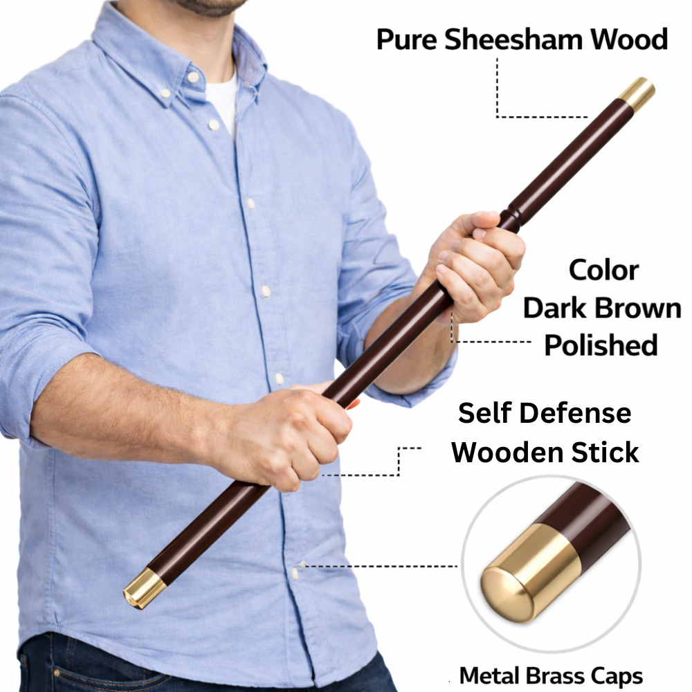 Sheesham Wood Police Baton 23 Inch | Solid Wooden Self Defense Stick with Brass Caps (1 Inch Thick)