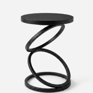 Modern Black Iron Metal Side Table | 20 Inch Height × 16 Inch Round Top | Glossy Powder-Coated Finish | Contemporary Accent Table for Living Room, Bedroom & Sofa Side